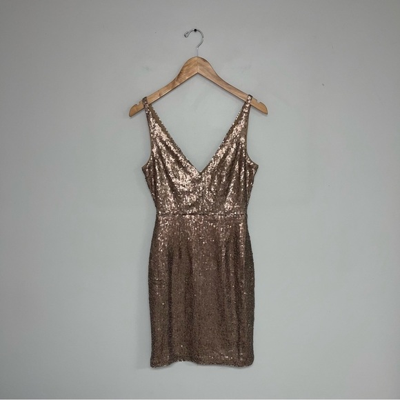 Lulus Sequin Bodycon Dress Size Extra Small‎ Matte Bronze Champagne Showers NWT - Picture 3 of 12